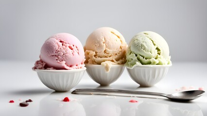 Three Scoops of Gourmet Ice Cream in Bowls