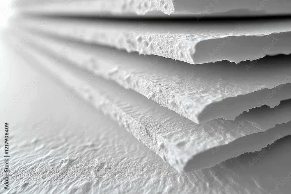 Poster close-up of textured white sheets stacked on a surface.