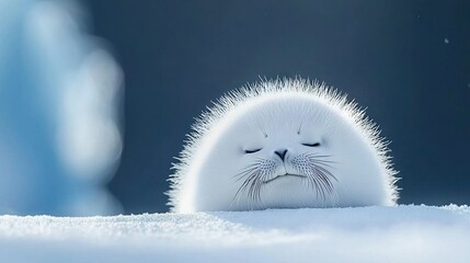   A close-up of a small animal on a snow-covered ground, with its face close to the ground