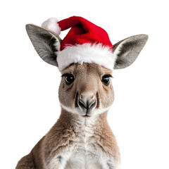 Kangaroo wearing a festive Christmas hat isolated against a clean transparent background for a joyful holiday vibe, Kangaroo wearing a christmas hat isolated on transparent background