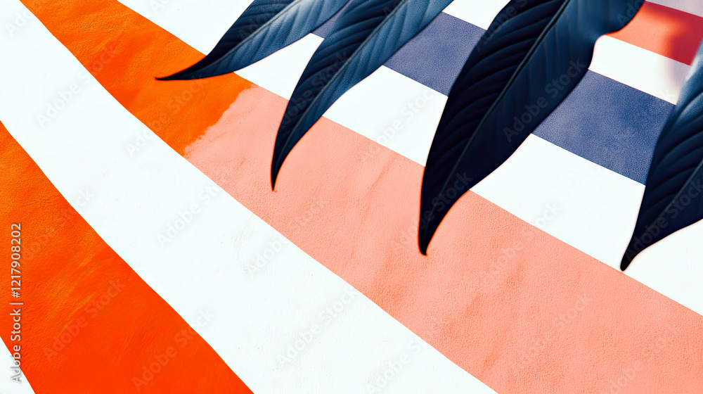 Poster vibrant stripes and lush leaves create a striking visual contrast in a creative setting