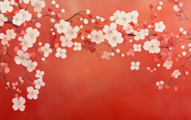 Retro plum blossom theme red background