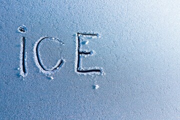 Frosty Surface Featuring Ice Letters An Artistic and Detailed Closeup Capture