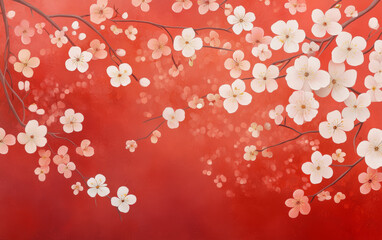Retro plum blossom theme red background