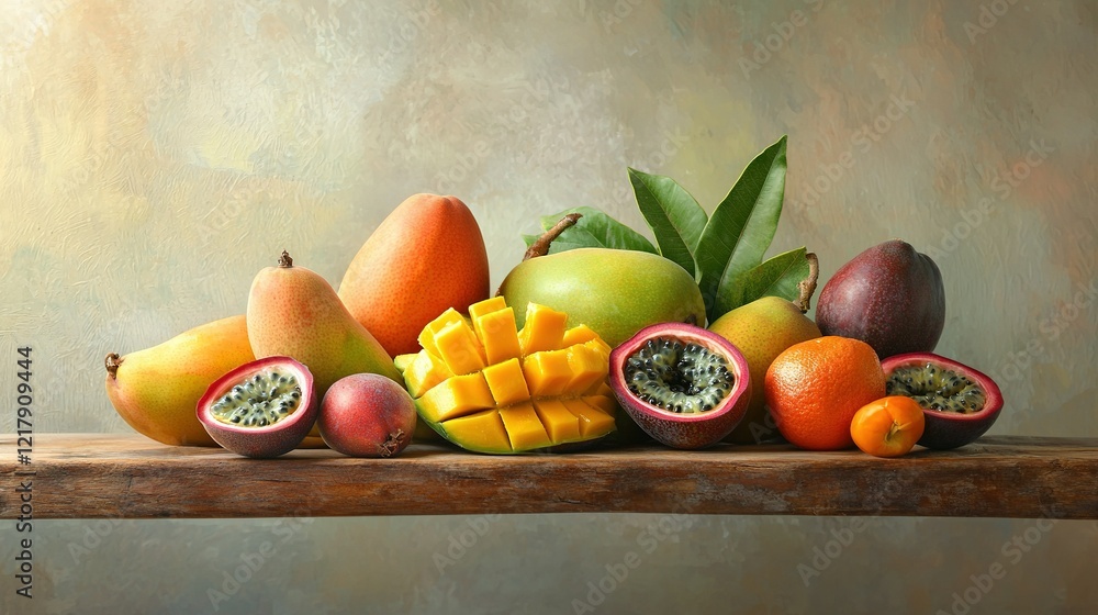 Poster a table adorned with an array of fruits