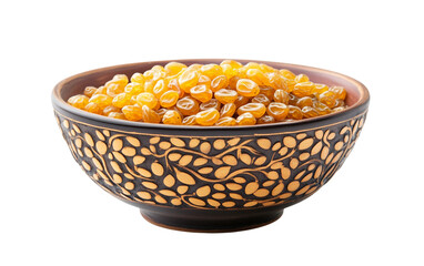 A Bowl of Golden Raisins as a Symbol of Blessings and Wellness isolated on transparent background.