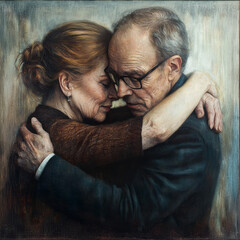 An older woman and an older man embracing
