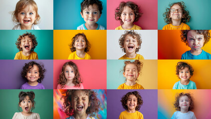 Happy and Joyful Children Are Laughing and Playing in Bright and Colorful Backgrounds for Everyone to Enjoy