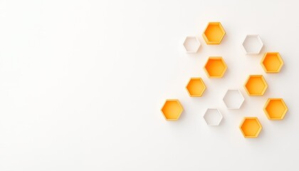 A creative arrangement of hexagonal containers in vibrant yellow and white against a minimalist background