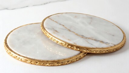 Marble coaster with gold trim on a white background  