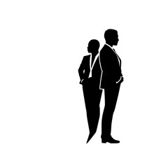 Silhouette of Business People: Teamwork, Partnership, and Professional Success.  A minimalist vector graphic design representing corporate elegance and modern style.
