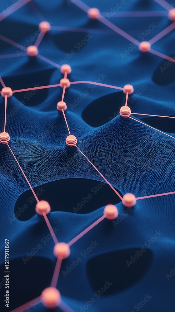 Poster representation of a molecular structure with interconnected nodes on a textured surface at a microsc