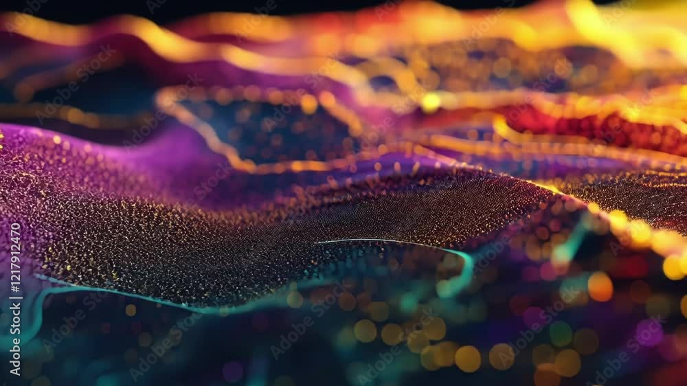 Aufkleber colorful particles are forming a mountainous digital landscape with data flowing across representing