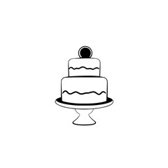 A delectable two-layered cake, adorned with a delightful topping, sits elegantly on a cake stand. Perfect for birthdays, weddings, or any special occasion.