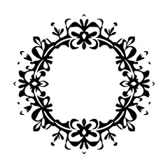 Circular Floral Frame: Elegant Black and White Design Element. Perfect for Vintage, Decorative, or Classic Projects.  High-Resolution Vector Graphic.