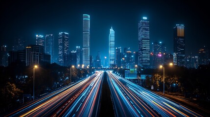 Fototapeta premium Night City Highway Light Trails Dynamic Composition. AI Generated