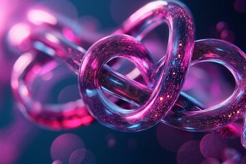 Colorful abstract design of intertwined tubes with glowing effects against a blurred background