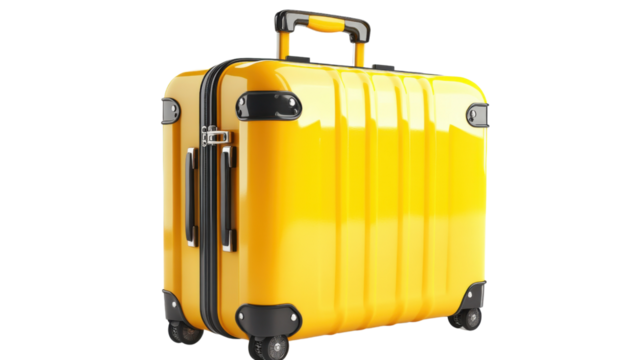 Yellow suitcase on transparent background