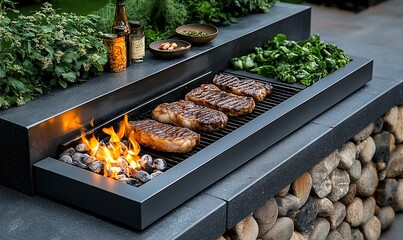 Grilled Steaks On A Modern Outdoor Grill