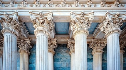 Obraz premium Public library with columns, close-up of architectural columns and stone details