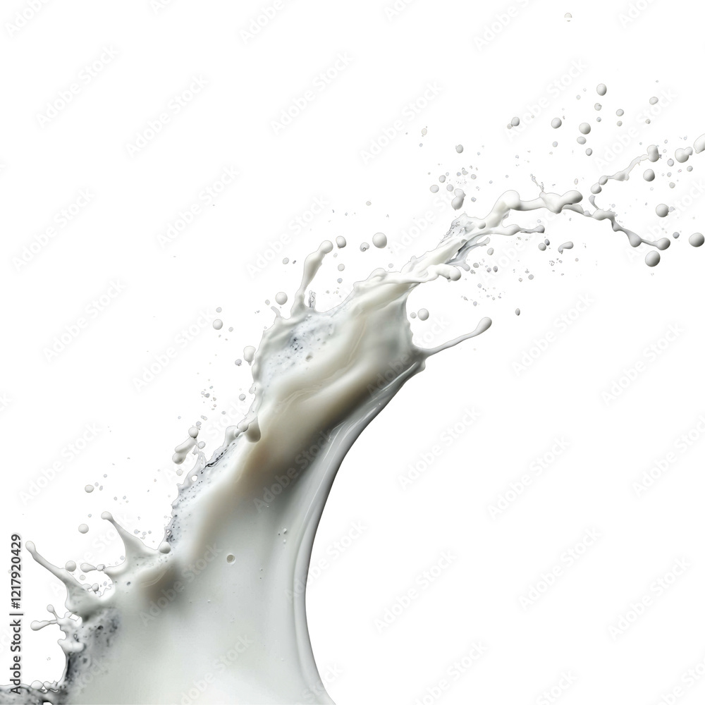 Poster a dynamic curve of milk splash creating an artistic effect against a black background, showcasing fl