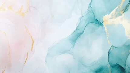 Abstract fluid art with pink, teal and gold colors ink textures with organic patterns
