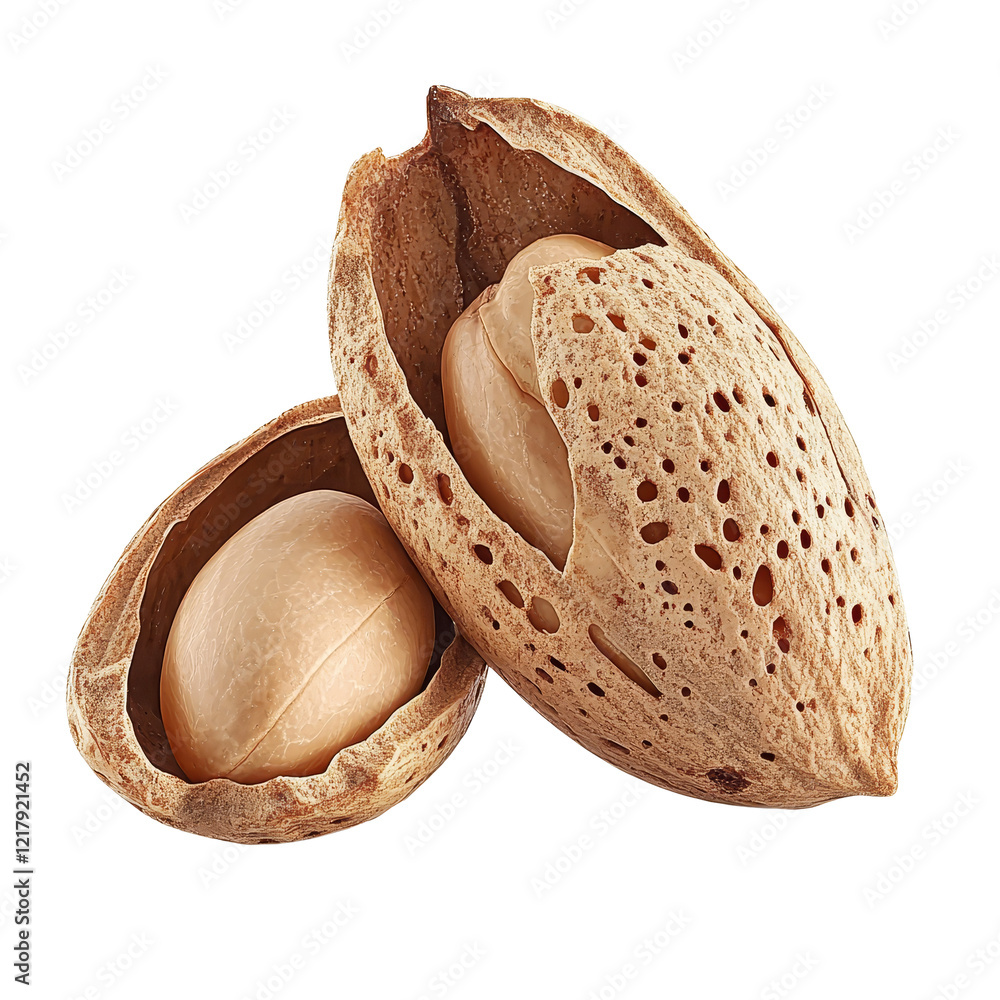 Poster natural almonds in their shells, showcasing texture and color against a plain background, almonds wi