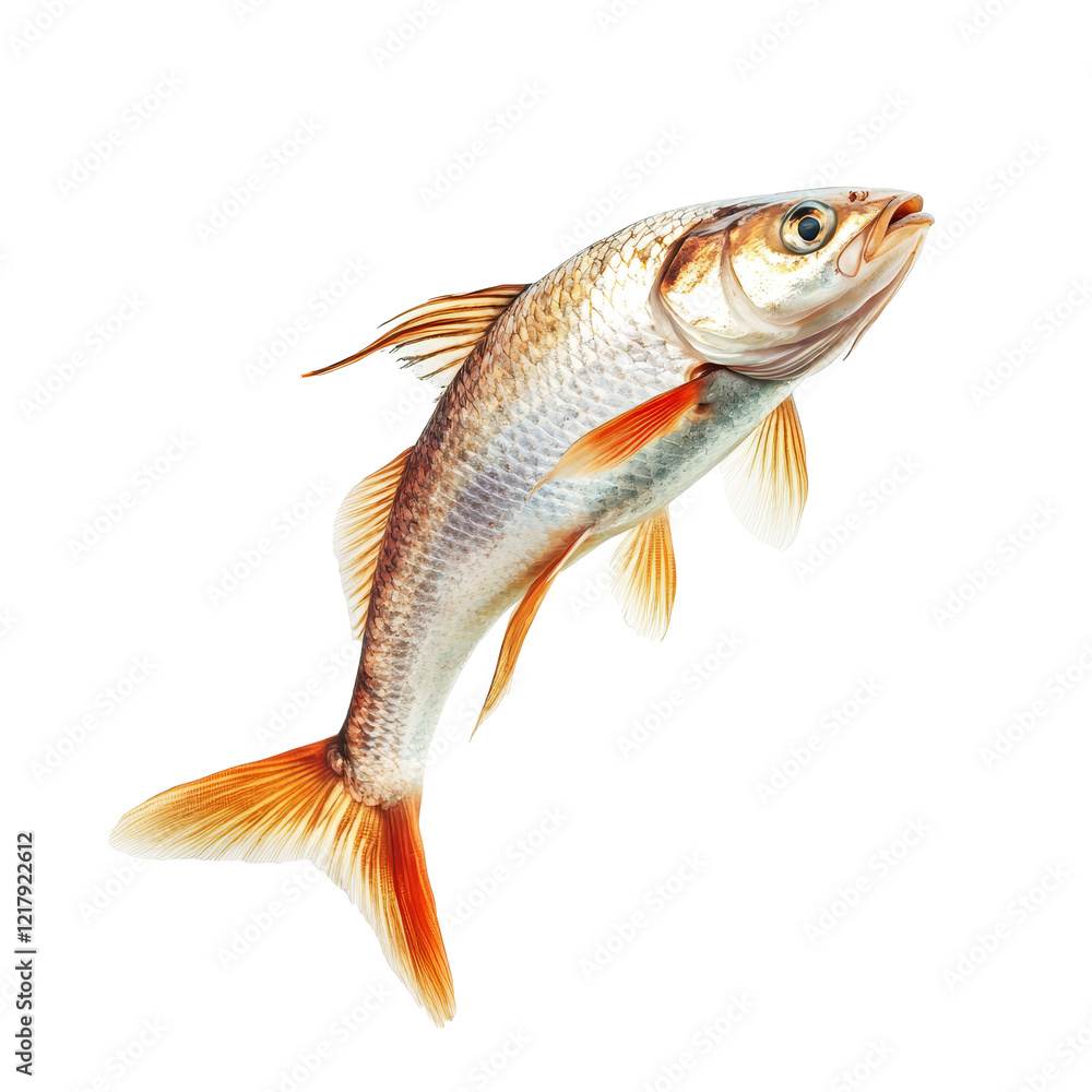 Poster real fish leaping against a transparent background showcasing its vibrant colors and dynamic movemen