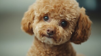 Adorable Toy Poodle Puppy Softly Gazing Warm Light. AI Generated