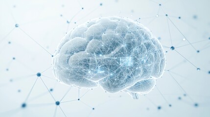 A futuristic representation of a human brain with neural connections and digital data overlays, set against a white background, symbolizing cognitive technology