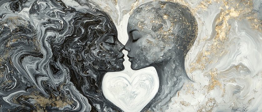 Magical shapeshifter journey through fantasy landscape, metamorphic love heart connection, mystical silver colors
