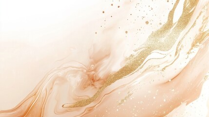 Elegant swirling abstract background with fluid light orange waves and golden glitter accents