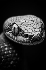 dramatic black and white close-up of a snake's head