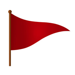 Icon of red flag waving in the wind isolated on white background. Triangle red flag with wooden stick vector illustration. Design for representing red flag relationship or for pointer, tag, and games.