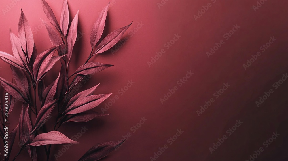 Poster Elegant magenta leaves creating stylish background with copy space