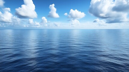 Obraz premium Serene Ocean View Under a Blue Sky with Puffy Clouds