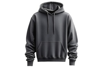 Blank gray hoodie sweatshirt isolated on a white background, ideal for your design and branding mockups.