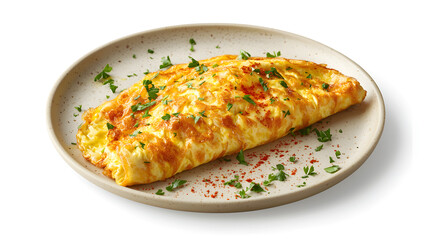Delicious Omelette on Plate with Fresh Herbs and Paprika Seasoning
