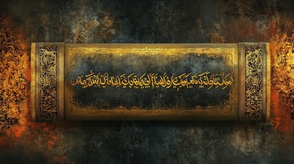 Fototapeta premium Ancient Sacred Text: Golden Scroll with Quranic Verse