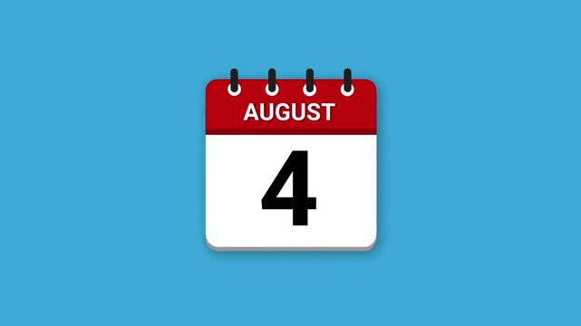 August Calendar vector video on blue background. Flipping pages video through the days of the entire month. Calendar animation with August month. Calendar video. New year calendar.