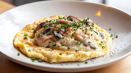 Perfectly Cooked Omelette Served with Fresh Ingredients and Herbs