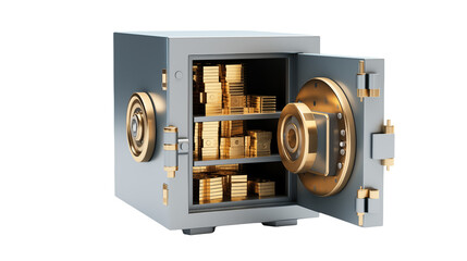 Obraz premium Open Steel Safe Filled with Gold Bullion Bars Secure Storage Concept Wealth and Finance Luxury Asset Precious Metal