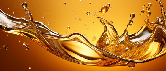 Golden oil splash cut out on orange bacground
