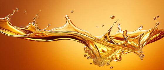 Golden oil splash cut out on orange bacground