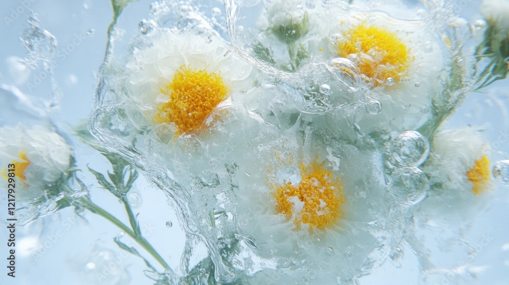 Poster flowers submerged in clear water creating bubbles generative ai