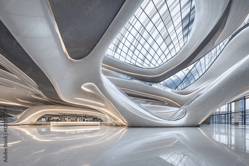 Poster modern interior architecture with dynamic curves and flowing lines