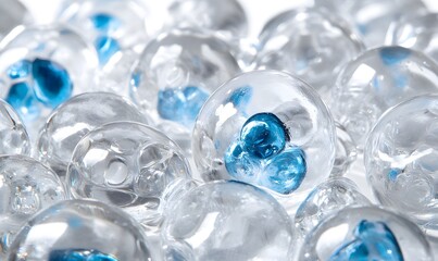 Close-up of transparent bubbles, Cosmetics, Research, generation AI 