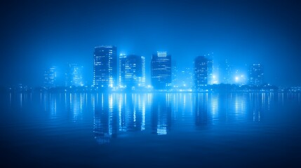 Night City Skyline Reflected In Calm Water