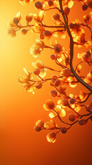 Fototapeta premium Tree branch with vibrant buds glowing in warm sunlight, slightly off-center with open negative space at the top for text. Ideal for mobile wallpapers or vertical ads.