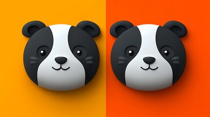 Obraz premium Two stylized panda faces on contrasting backgrounds